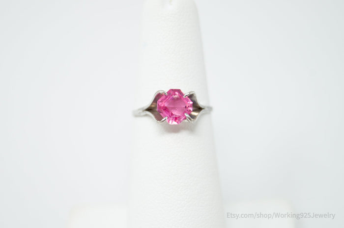 Vintage Delicate Joseph Esposito Espo Pink Glass Sterling Silver Ring Size 4.75