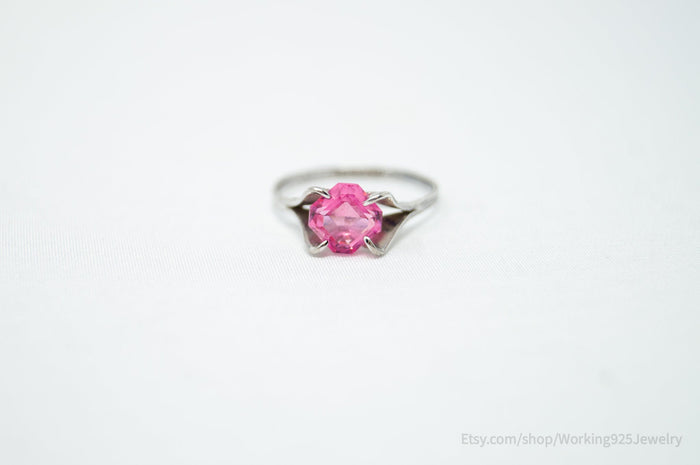 Vintage Delicate Joseph Esposito Espo Pink Glass Sterling Silver Ring Size 4.75