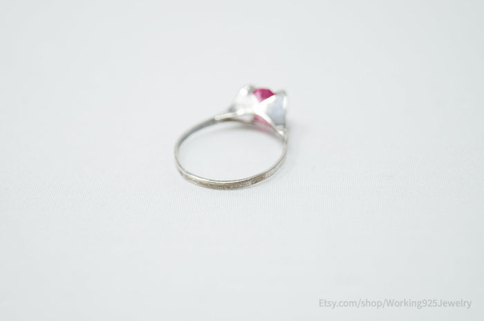 Vintage Delicate Joseph Esposito Espo Pink Glass Sterling Silver Ring Size 4.75