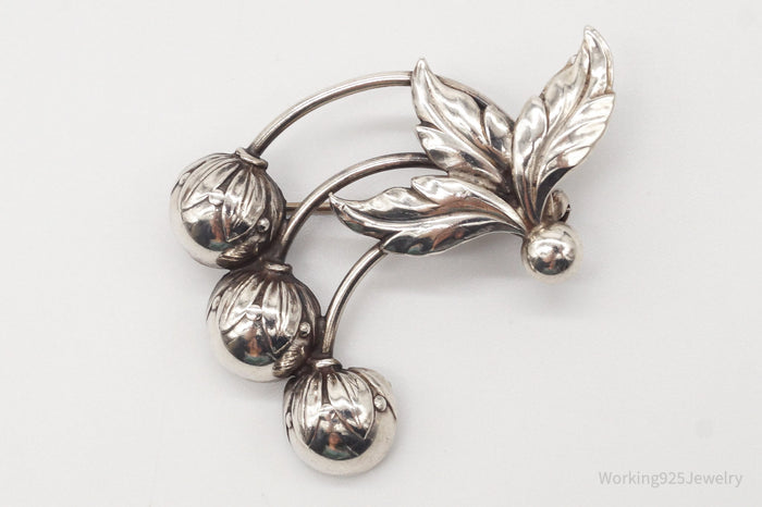 Vintage Denmark Hermann Siersbol Modernist Floral Sterling Silver Pin Brooch