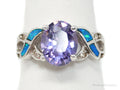 Vintage Designer Amethyst CZ Opal Sterling Silver Ring - Sz 8