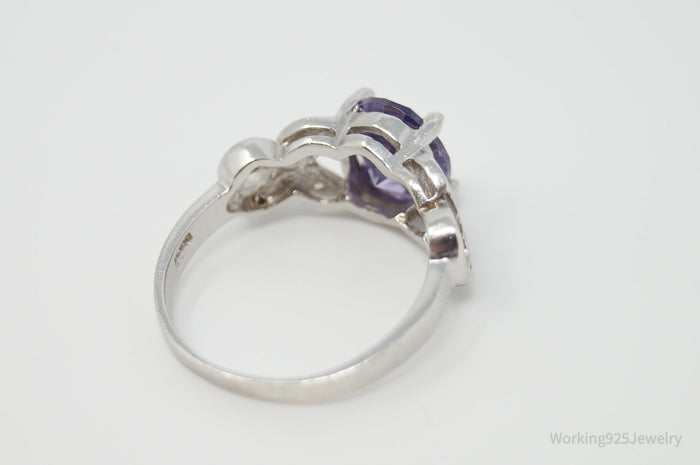 Vintage Designer Amethyst CZ Opal Sterling Silver Ring - Sz 8