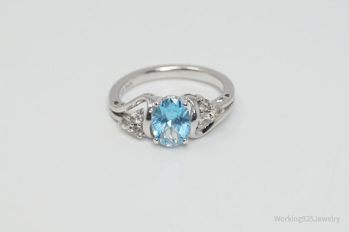 Vintage Designer Art Deco Blue Topaz Cz Sterling Silver Ring Sz 6.25