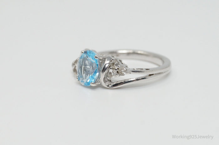 Vintage Designer Art Deco Blue Topaz Cz Sterling Silver Ring Sz 6.25