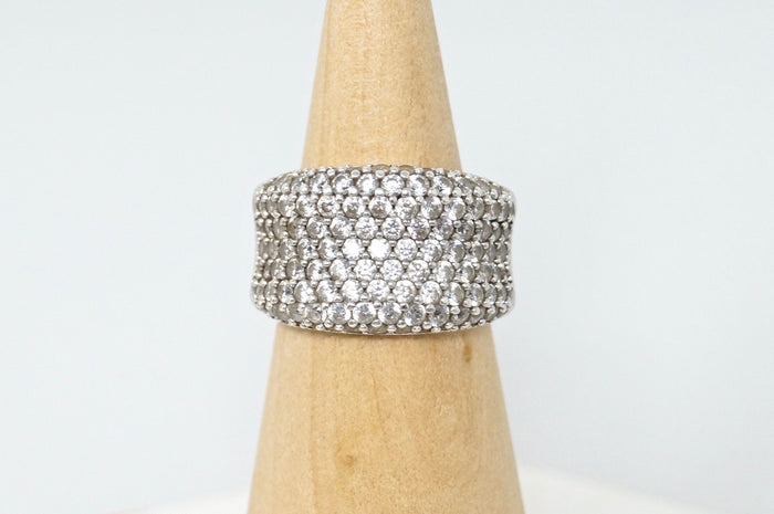 Vintage Designer Art Deco CZ Sterling Silver Statement Band Ring Sz 8.5