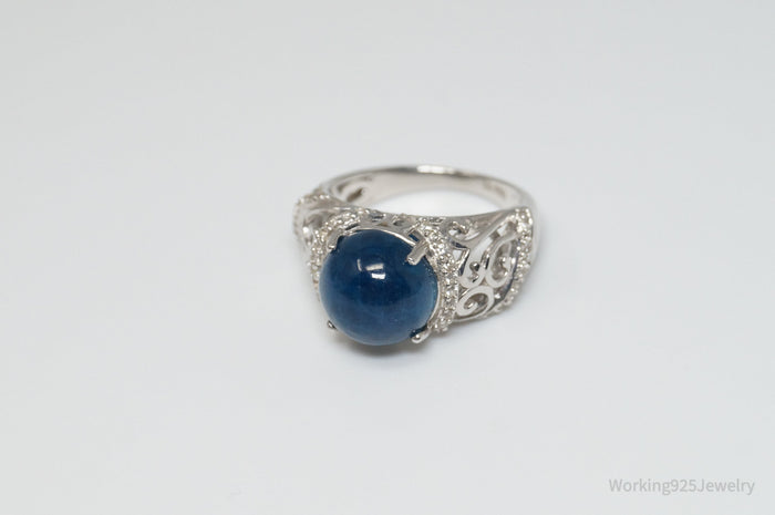 Vintage Designer Art Deco Style Sapphire CZ Sterling Silver Ring - Size 6