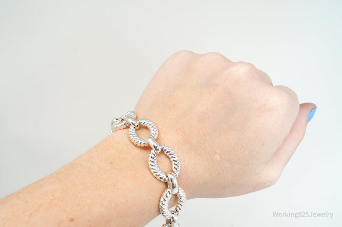 Vintage Designer ASJ Mauritius Art Deco Cable Cord Sterling Silver Bracelet
