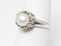 Vintage Designer ATR 14K Gold Pearl Sterling Silver Ring - Size 5.75