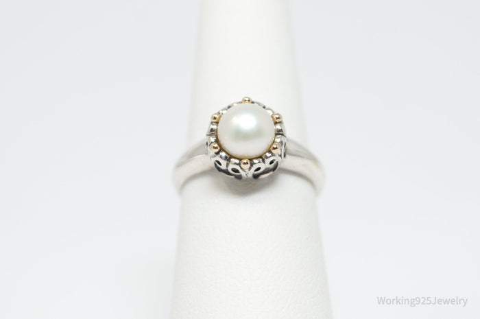 Vintage Designer ATR 14K Gold Pearl Sterling Silver Ring - Size 5.75