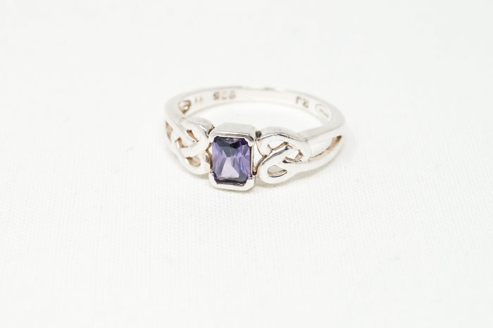 Vintage Designer Avon Amethyst Celtic Style Sterling Silver Ring - Sz 10.75