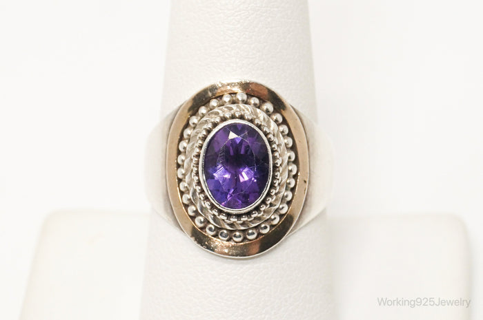 Vintage Designer BA Suarti 18K Gold Amethyst Sterling Silver Ring - Sz 8.75