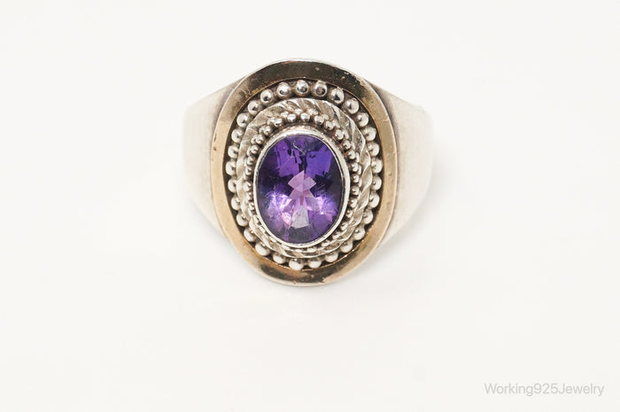 Vintage Designer BA Suarti 18K Gold Amethyst Sterling Silver Ring - Sz 8.75