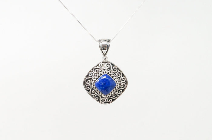 Vintage Designer BA Suarti Lapis Lazuli Bali Sterling Silver Necklace Pendant