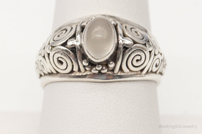 Vintage Designer BA Suarti White Moonstone Sterling Silver Ring - Size 8.5
