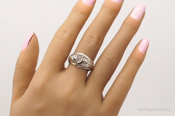 Vintage Designer BA Suarti White Moonstone Sterling Silver Ring - Size 8.5