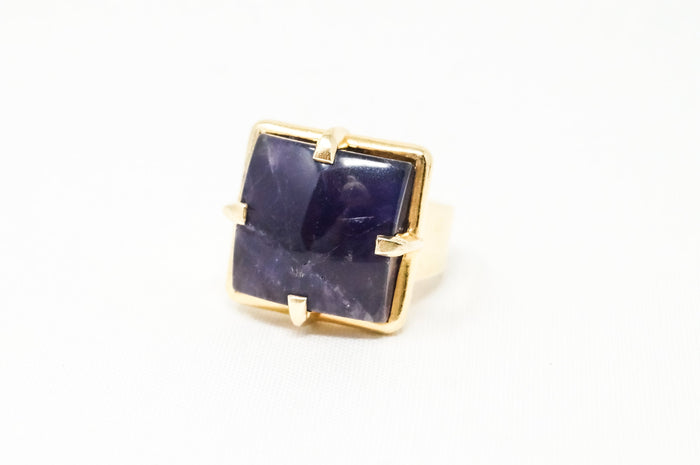 Vintage Designer Baluba Amethyst Gold Vermeil Sterling Silver Ring - Sz 7.5