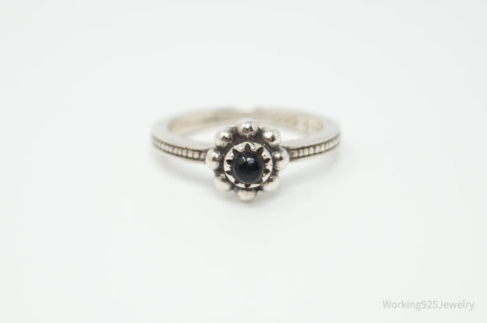 Vintage Designer BARSE Black Onyx Flower Sterling Silver Ring - Size 8.25