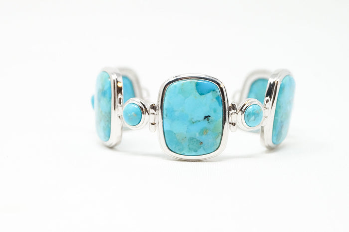 Vintage Designer BBJ Turquoise Southwestern Sterling Silver Toggle Bracelet