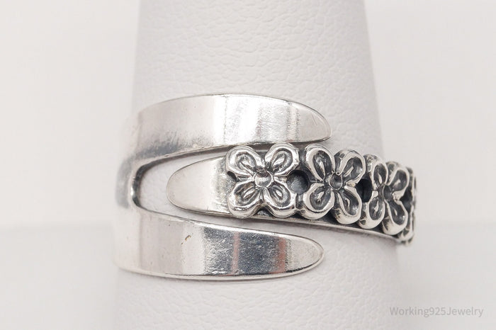 Vintage Designer Beau Floral Sterling Silver Ring - Adjustable Size 10.75