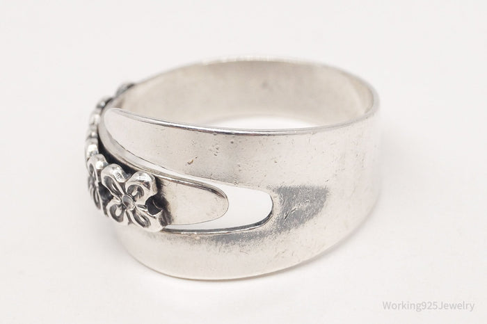 Vintage Designer Beau Floral Sterling Silver Ring - Adjustable Size 10.75