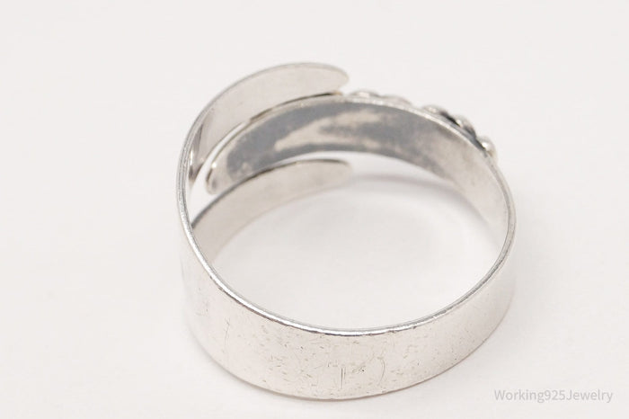 Vintage Designer Beau Floral Sterling Silver Ring - Adjustable Size 10.75