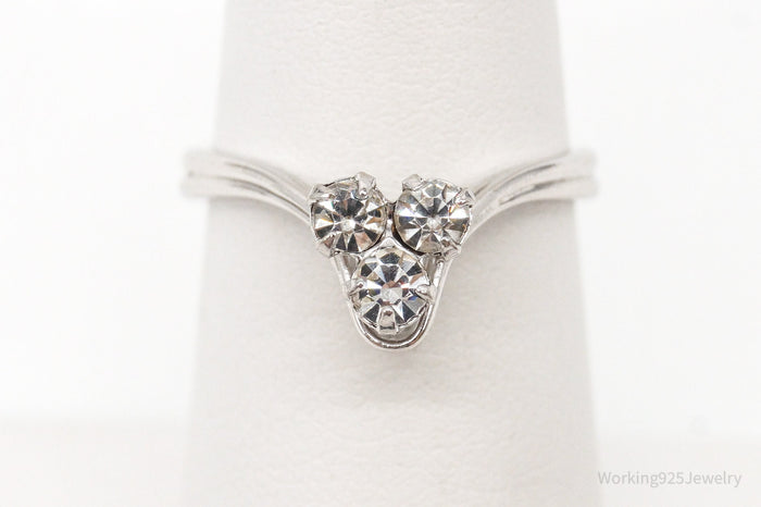 Vintage Designer Beau Rhinestone Sterling Silver Ring - Adjustable - Size 5.5
