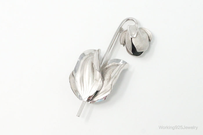 Vintage Designer BOND BOYD Flower Sterling Silver Brooch Pin