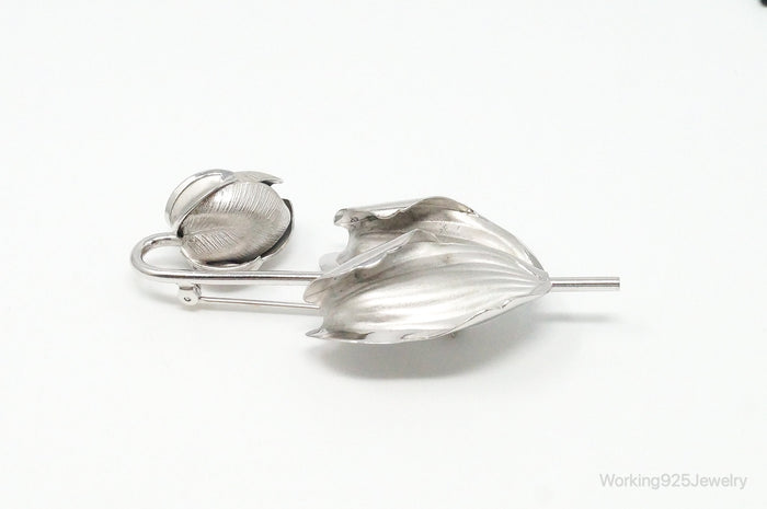 Vintage Designer BOND BOYD Flower Sterling Silver Brooch Pin