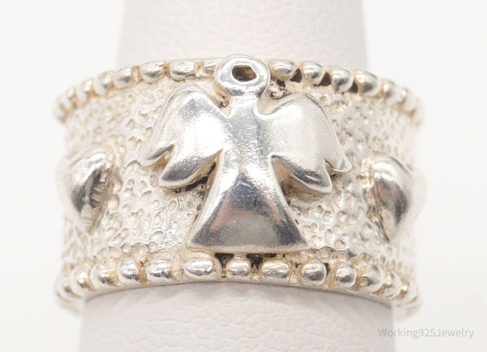 Vintage Designer CCH Angel & Hearts Sterling Silver Ring - Size 6.25