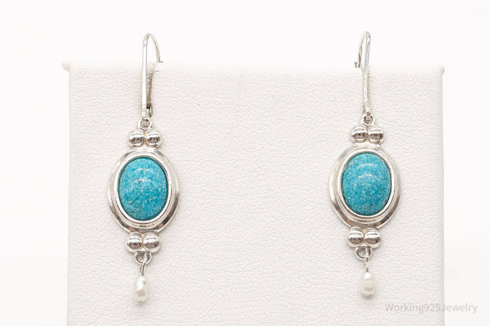 Vintage Designer CCO Turquoise Pearl Southwestern Sterling Silver Earrings