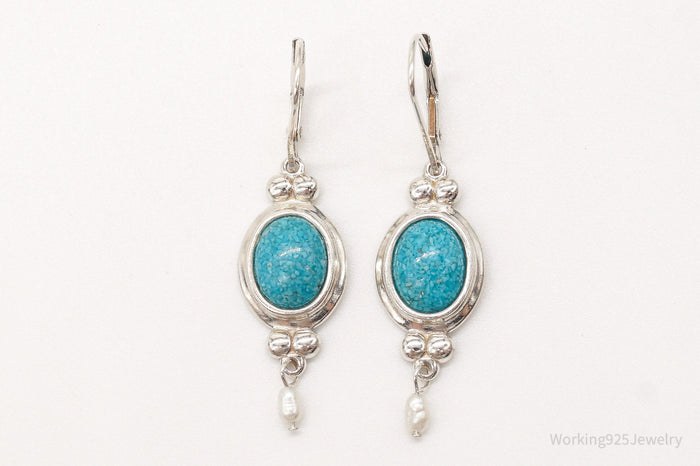 Vintage Designer CCO Turquoise Pearl Southwestern Sterling Silver Earrings