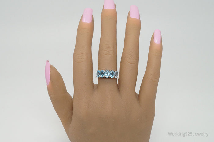 Vintage Designer CNA Blue Topaz Heart Design Sterling Silver Ring - SZ 6.75