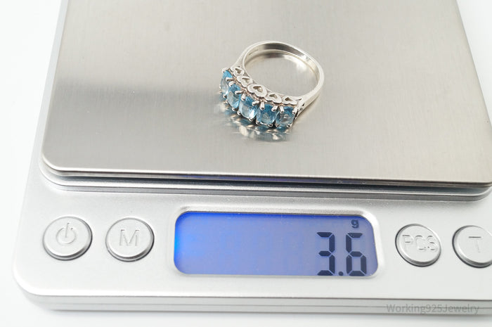 Vintage Designer CNA Blue Topaz Heart Design Sterling Silver Ring - SZ 6.75