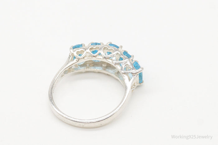 Vintage Designer CNA Blue Topaz Heart Pattern Sterling Silver Ring SZ 5.75
