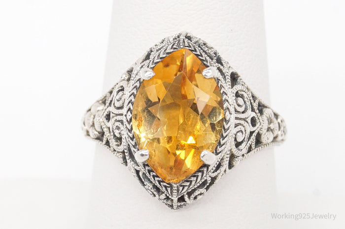 Vintage Designer CNA Citrine Sterling Silver Ring - Size 9