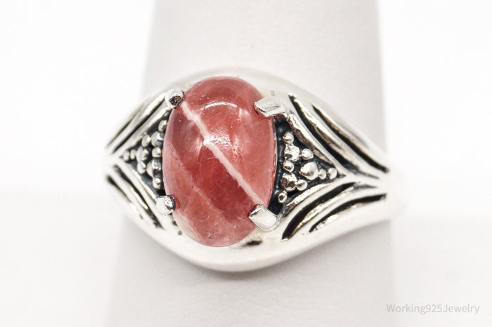 Vintage Designer CNA Pink Rhodochrosite Sterling Silver Ring - Size 9