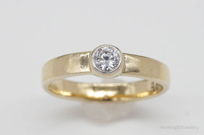 Vintage Designer Cubic Zirconia Gold Vermeil Sterling Silver Ring - Size 7.75