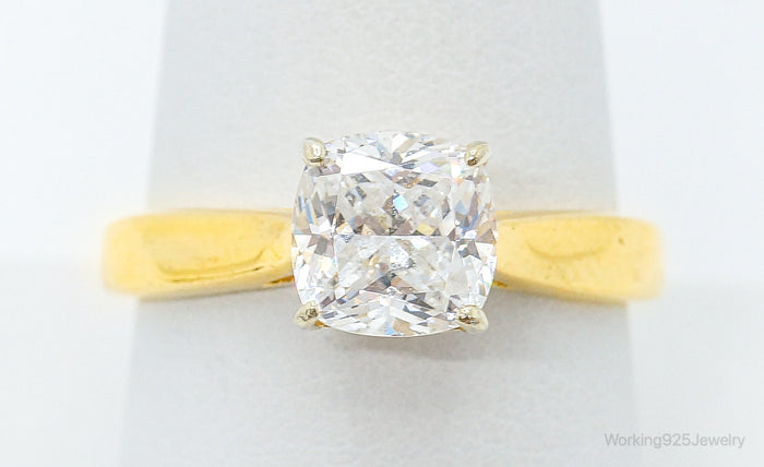 Vintage Designer Cubic Zirconia Gold Vermeil Sterling Silver Ring - SZ 9