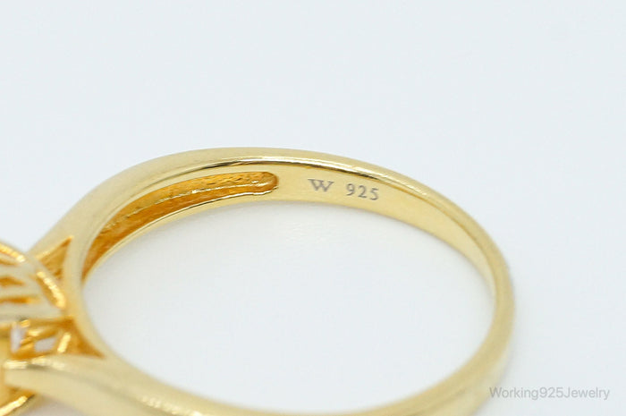 Vintage Designer Cubic Zirconia Gold Vermeil Sterling Silver Ring - SZ 9
