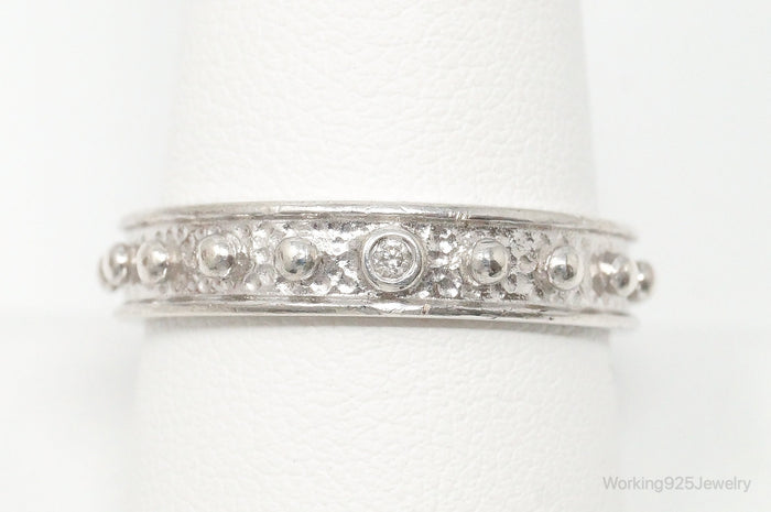 Vintage Designer Diamond Sterling Silver Ring - Size 10