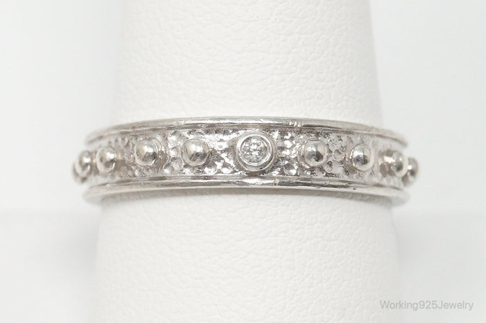 Vintage Designer Diamond Sterling Silver Ring - Size 10
