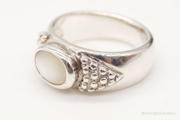 Vintage Designer ESPO Mother Of Pearl Sterling Silver Ring - Size 6