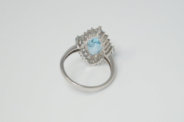 Vintage Designer FP Art Deco Style Blue Topaz CZ Sterling Silver Ring - Sz 9