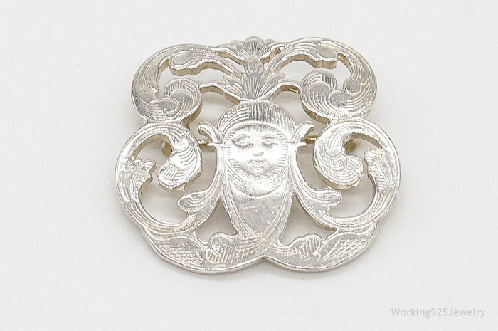 Vintage Designer IC Goddess Etched Sterling Silver Brooch/Pendant
