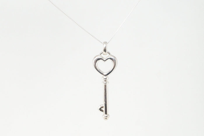 Vintage Designer JCM Key To My Heart Sterling Silver Necklace Pendant