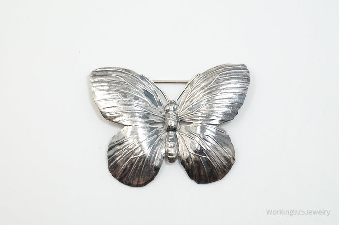 Vintage Designer JewelArt Large Butterfly Sterling Silver Brooch Pin