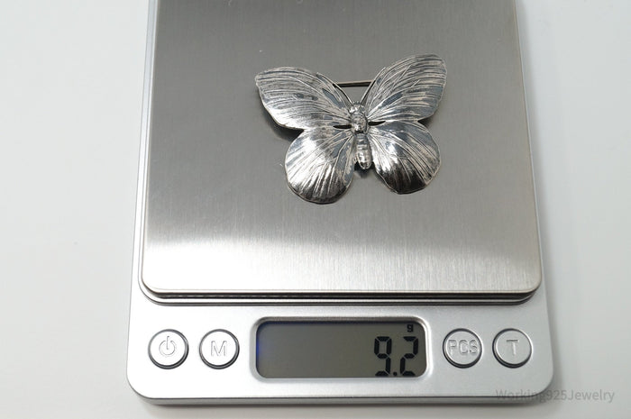 Vintage Designer JewelArt Large Butterfly Sterling Silver Brooch Pin