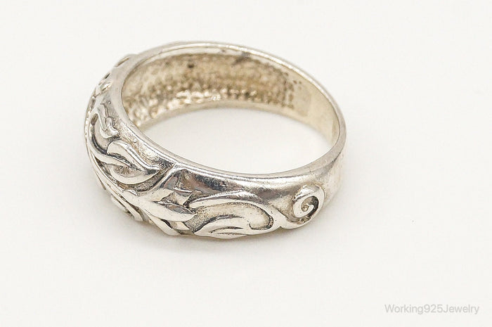 Vintage Designer JEZ Leaf Floral Design Sterling Silver Ring - Size 6
