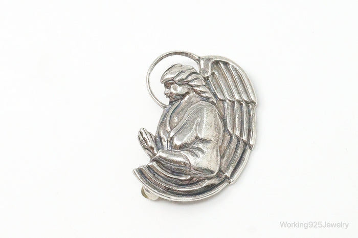 Vintage Designer Jezlaine Angel Praying Sterling Silver Brooch Pin