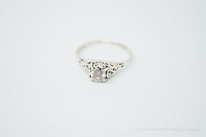 Vintage Designer KABANA CZ Filigree Scroll Swirl Sterling Silver Ring - Size 7.5